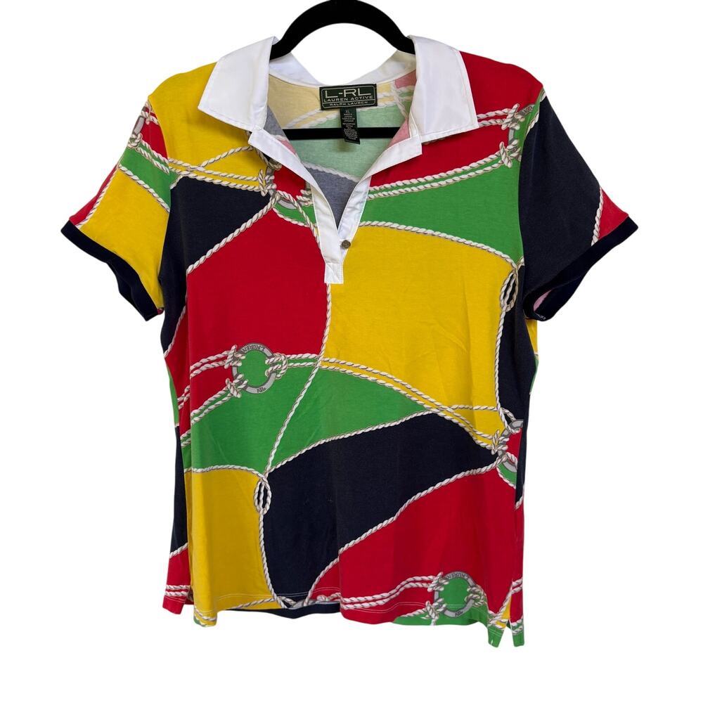 Vintage Lauren Ralph Lauren Polo Shirt Colorful Nautical Preppy Old Money XL